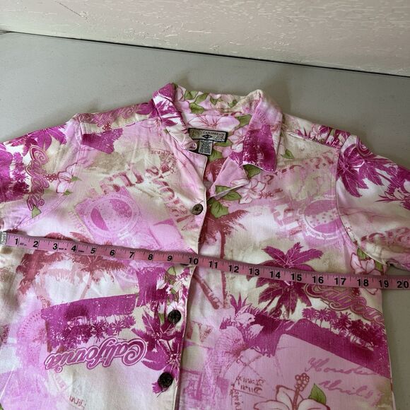 Caribbean‎ Joe Shirt Womens Medium Petite Pink Floral California Button Up - Picture 4 of 9